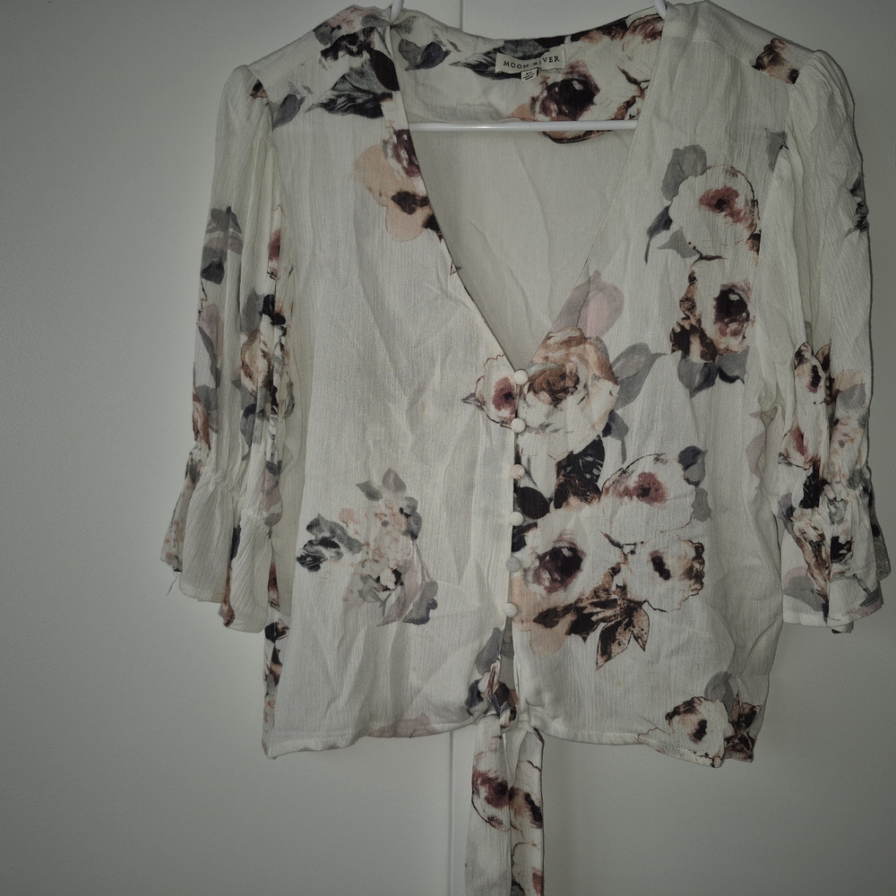 Floral Women's Top with Tie Front